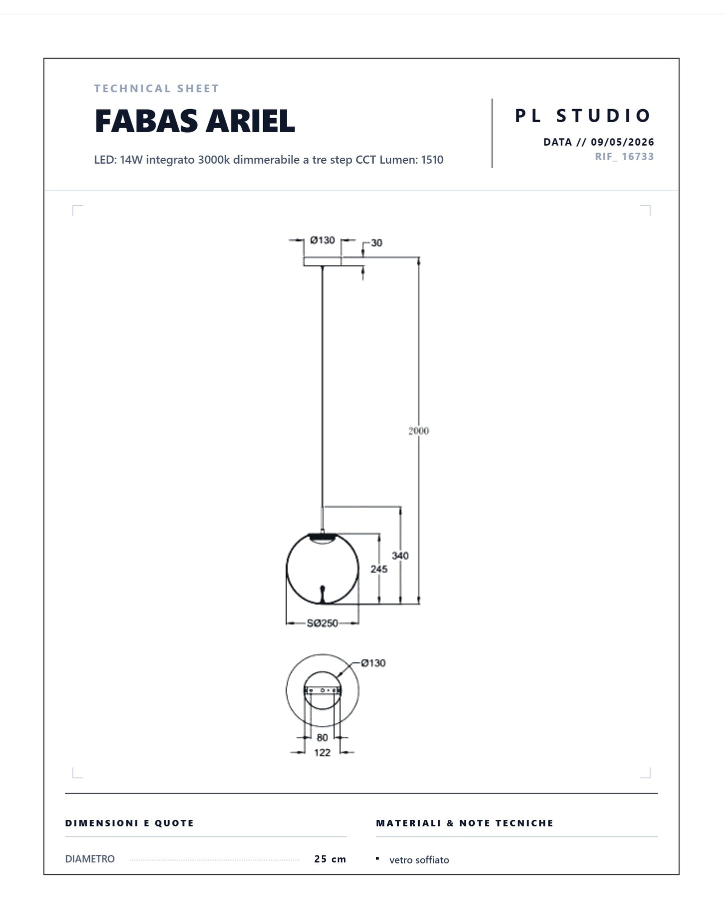 SOSPENSIONE SINGOLA ARIEL FABAS LED