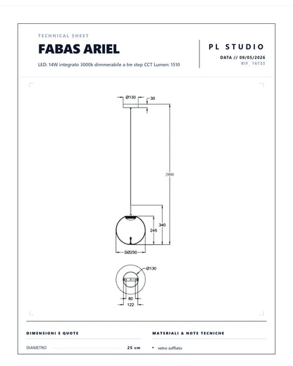 SOSPENSIONE SINGOLA ARIEL FABAS LED